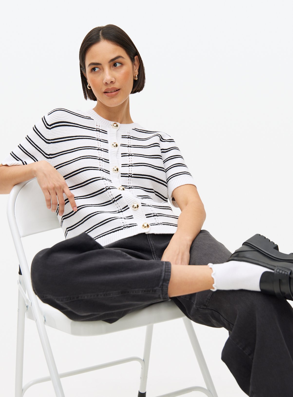 White Striped Short Sleeve Cardigan  16 - Image 3 thumbnail